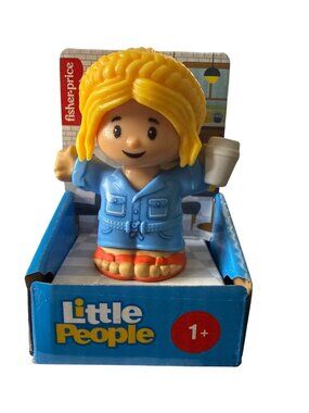 Fisher Price Little People Mom Blue Denim Jumpsuit Coffee Blond Hair
